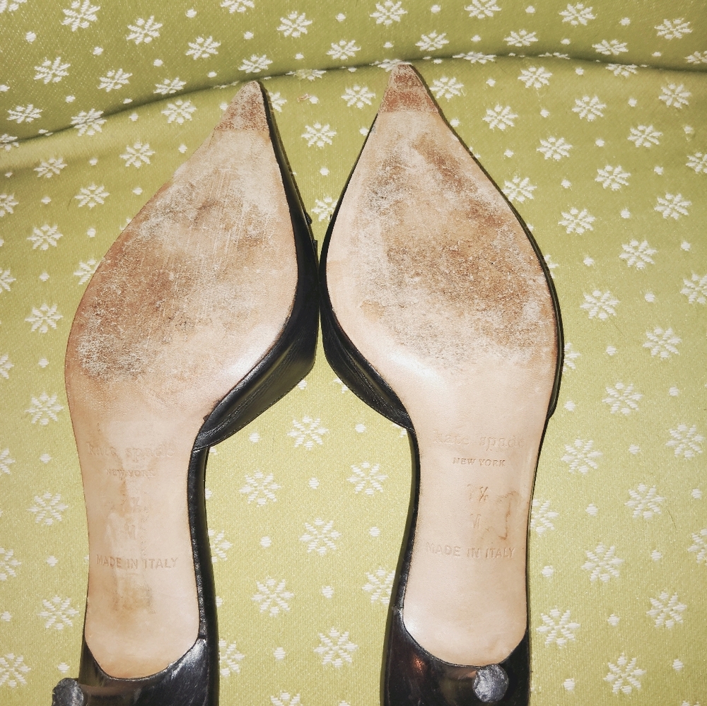 Kate Spade Black Kitten Heel Mules Bow Pointy Toe Sz 7.5 M - Picture 4 of 4